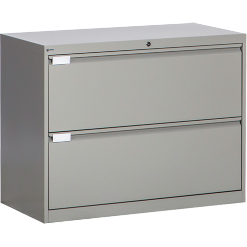 Lateral Filing Cabinet, Steel, 2 Drawers, 36" W x 18" D x 27-7/8" H, Grey Les Distributions ICE