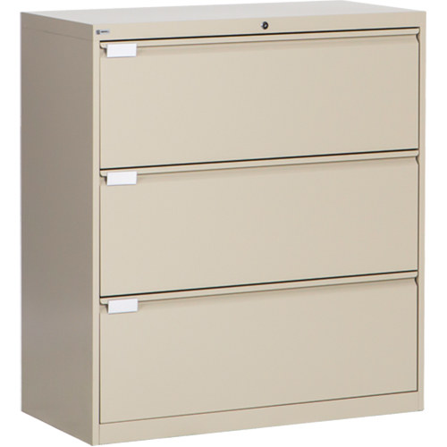 Lateral Filing Cabinet, Steel, 3 Drawers, 36" W x 18" D x 40-1/16" H, Beige Les Distributions ICE