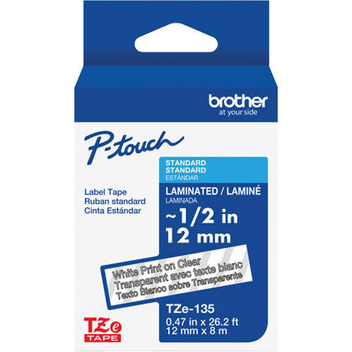 Ruban lamin&eacute; pour P-Touch, 12 mm x 8 m, Blanc sur transparent Les Distributions ICE