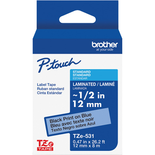 Ruban lamin&eacute; pour P-Touch, 12 mm x 8 m, Noir sur bleu Les Distributions ICE