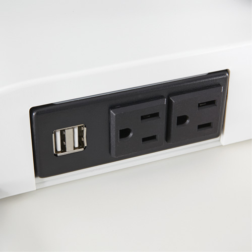 Bureau &eacute;lectrique assis/debout Soar avec bras d&eacute;cran double, Mod&egrave;le de bureau, 37-1/4" h x 27-3/4" la x 22" p, Blanc Les Distributions ICE