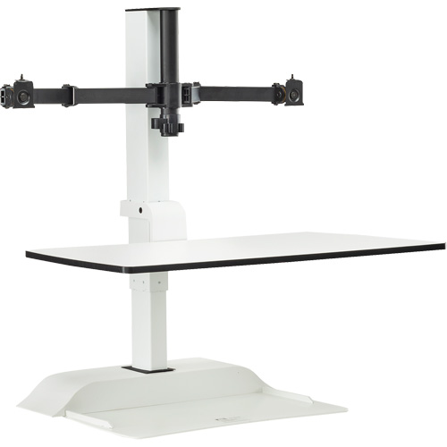 Bureau &eacute;lectrique assis/debout Soar avec bras d&eacute;cran double, Mod&egrave;le de bureau, 37-1/4" h x 27-3/4" la x 22" p, Blanc Les Distributions ICE