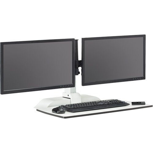 Bureau &eacute;lectrique assis/debout Soar avec bras d&eacute;cran double, Mod&egrave;le de bureau, 37-1/4" h x 27-3/4" la x 22" p, Blanc Les Distributions ICE