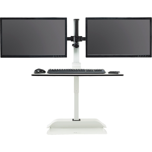 Bureau &eacute;lectrique assis/debout Soar avec bras d&eacute;cran double, Mod&egrave;le de bureau, 37-1/4" h x 27-3/4" la x 22" p, Blanc Les Distributions ICE