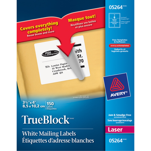 &eacute;tiquettes d'exp&eacute;dition au laser TrueBlock, 3-1/3" la x 4" la x Blanc Les Distributions ICE