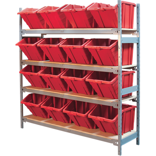 Wide Span Shelving with Jumbo Plastic Bins, Steel, Boltless, 800 lbs. Capacity, 66" W x 72" H x 18" D Les Distributions ICE