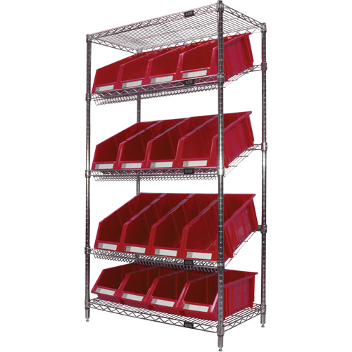 &eacute;tag&egrave;re en treillis m&eacute;tallique &agrave; tablettes inclin&eacute;es avec bacs, Tiers 5, 36" la x 63" h x 18" p Les Distributions ICE