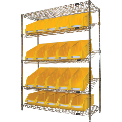 Slanted Wire Shelf with Bins, 5 Tiers, 48" W x 63" H x 18" D Les Distributions ICE