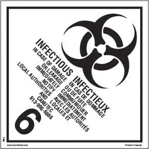 &eacute;tiquettes d'exp&eacute;dition TMD, Classe 6,2, Substances infectieuses, Vinyle Les Distributions ICE