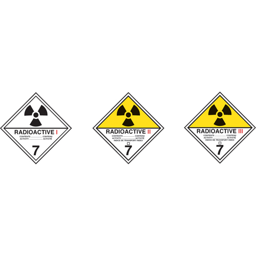&eacute;tiquettes d'exp&eacute;dition TMD, Classe 7, Radioactif I, Vinyle Les Distributions ICE