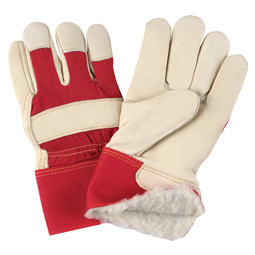 Gants d'ajusteur rouge & blanc doubl&eacute;s pour l'hiver de premi&egrave;re qualit&eacute;, 2T-Grand, Paume en Cuir fleur de vache, Doublure en Boa Les Distributions ICE
