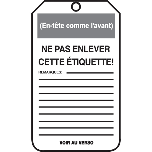 Lockout Tags, Cardstock, 3-1/8" W x 5-7/8" H, French Les Distributions ICE