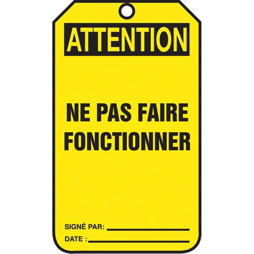 Lockout Tags, Cardstock, 3-1/8" W x 5-7/8" H, French Les Distributions ICE