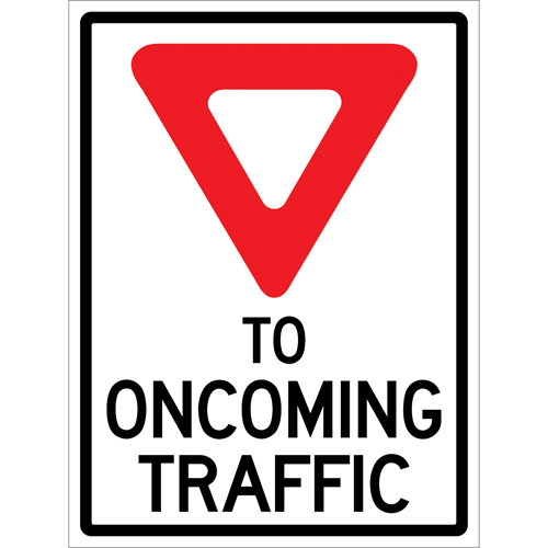 "Yield to Oncoming Traffic" Roll-Up Sign Traffic Sign, 36" x 48", Vinyl, English with Pictogram Les Distributions ICE
