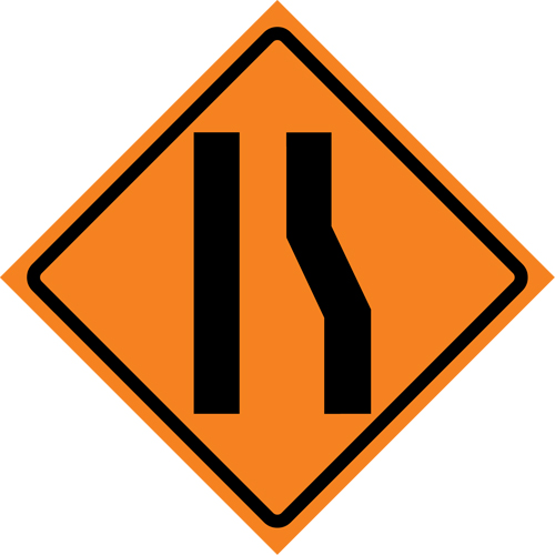 Merge Left Roll-Up Traffic Sign, 36" x 36", Vinyl, Pictogram Les Distributions ICE