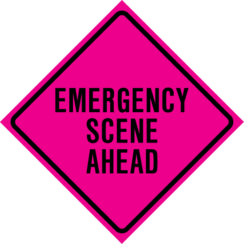 "Emergency Scene Ahead" Roll-Up Traffic Sign, 36" x 36", Vinyl, English Les Distributions ICE