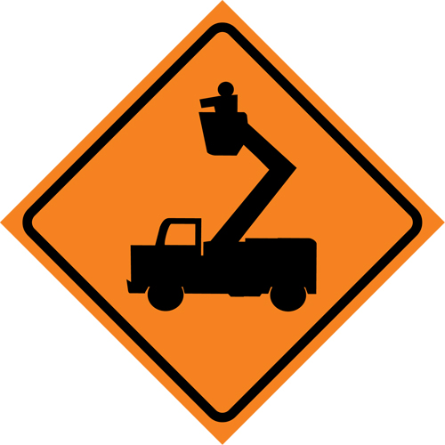 Man in Elevated Bucket Roll-Up Traffic Sign, 29-1/2" x 29-1/2", Vinyl, Pictogram Les Distributions ICE