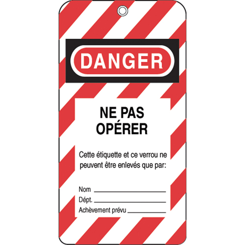 Lockout Tags, Plastic, 3" W x 5-3/4" H, French Les Distributions ICE