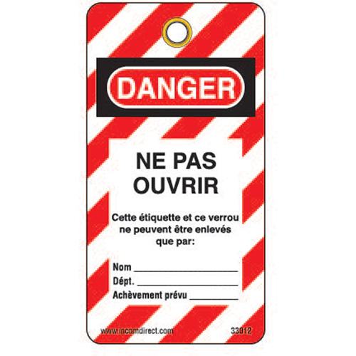 &eacute;tiquettes de verrouillage, Plastique, 3" la x 5-3/4" h, Français Les Distributions ICE