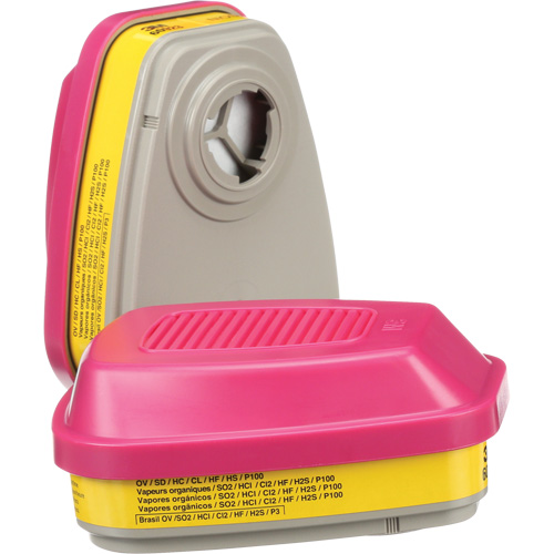 Cartouches pour respirateur s&eacute;rie 6000, Cartouche gaz/vapeur, Vapeurs organiques/Gaz acides/P100 Les Distributions ICE