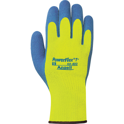 Gants PowerFlex T° Hi Viz 80-400, 7/Petit, R&ecirc;vetement Latex de caoutchouc, Calibre 7, Enveloppe en Tissu &eacute;ponge Les Distributions ICE