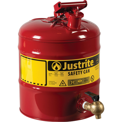 Laboratory Safety Can with Faucet, Type I, Steel, 5 US gal., Red, FM Approved Les Distributions ICE