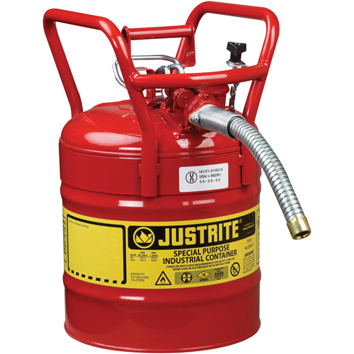 D.O.T. AccuFlow Safety Cans, Type II, Steel, 5 US gal., Red, FM Approved Les Distributions ICE