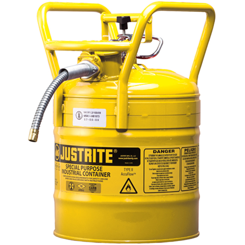 Bidons s&eacute;curitaires D.O.T. de AccuFlow, Type II, Acier, 5 gal. US, Jaune, Homologu&eacute; FM Les Distributions ICE