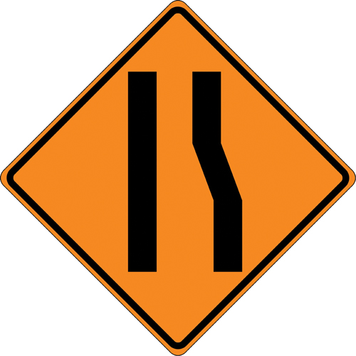 Tilt-Adjust Merge Left Roll-Up Construction Sign, 36" x 36", Vinyl, Pictogram Les Distributions ICE