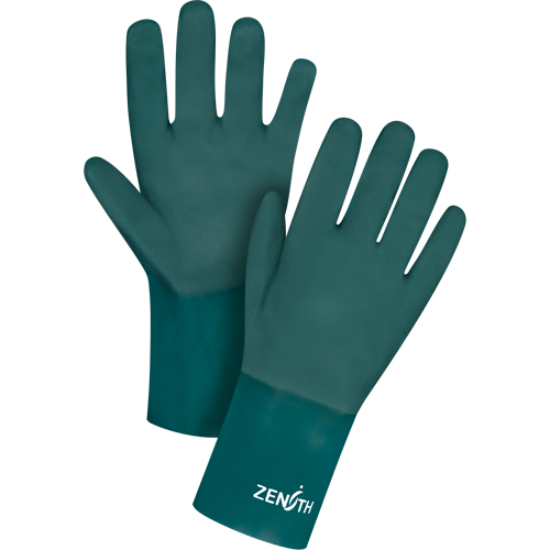 Double Dipped Green Gloves, 12" L, PVC, Cotton Jersey Inner Lining, 70-mil Les Distributions ICE