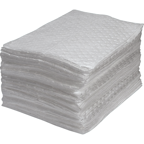 Feuilles absorbantes en fibres fines de premi&egrave;re qualit&eacute;, Huile seulement, 15" x 17", 30 gal. d'absorption Les Distributions ICE