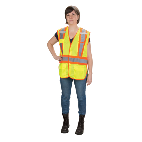 Veste d'arpenteur haute visibilit&eacute;, conforme &agrave; la CSA, Jaune lime haute visibilit&eacute;, Moyen, Polyester Les Distributions ICE