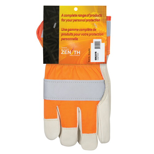 Gants d'ajusteur &agrave; chaleur sup&eacute;rieure orange haute visibilit&eacute;, Grand, Paume en Cuir fleur de vache, Doublure en Thinsulate Les Distributions ICE