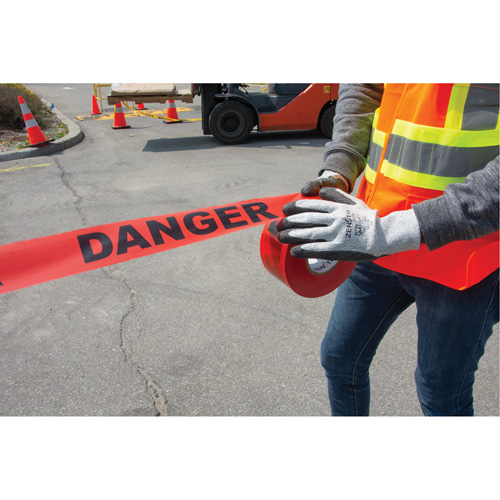 "Danger" Barricade Tape, Bilingual, 3" W x 1000' L, 1.5 mils, Black on Red Les Distributions ICE