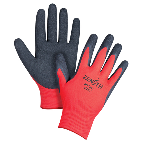 Gants enduits &agrave; prise cr&ecirc;p&eacute;e noir & rouge, 7/Petit, R&ecirc;vetement Latex de caoutchouc, Calibre 13, Enveloppe en Polyester Les Distributions ICE