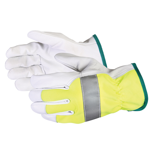 Gants de conducteur haute visibilit&eacute; avec bandes r&eacute;fl&eacute;chissantes Endura, Grand, Paume en Cuir fleur de ch&egrave;vre Les Distributions ICE