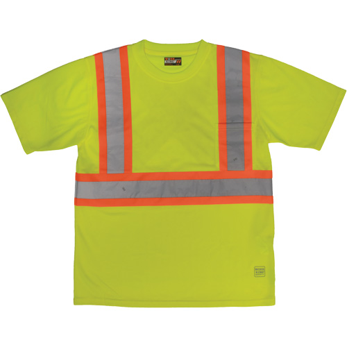T-shirt de s&eacute;curit&eacute; avec poche &agrave; manches courtes, Polyester, Grand, Jaune lime haute visibilit&eacute; Les Distributions ICE