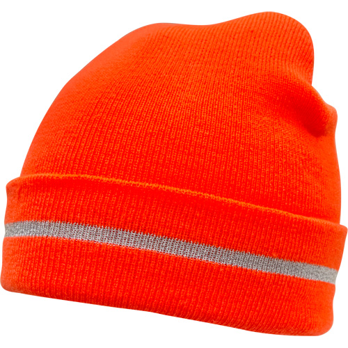 Bonnet en tricot haute visibilit&eacute; avec bande r&eacute;fl&eacute;chissante, Orange haute visibilit&eacute;, Acrylique Les Distributions ICE
