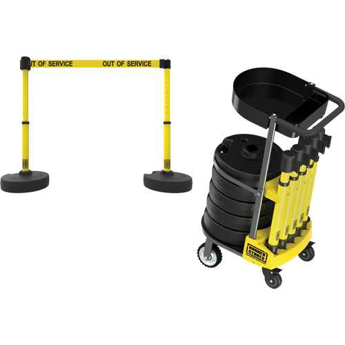 PLUS Barrier Post Cart Kit with Tray, 75' L, Metal, Yellow Les Distributions ICE