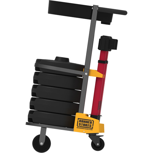 PLUS Barrier Post Cart Kit with Tray, 75' L, Metal, Yellow Les Distributions ICE