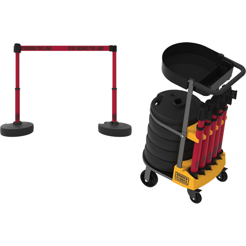 PLUS Barrier Post Cart Kit with Tray, 75' L, Metal, Red Les Distributions ICE