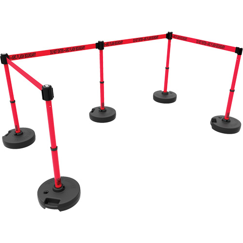 Ensemble de cinq montants pour barri&egrave;re PLUS, Plastique, 42" h, Ruban Rouge, Longueur du ruban 15' Les Distributions ICE