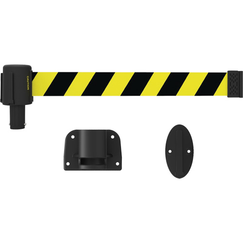 PLUS Wall Mount Barrier System, Plastic, Screw Mount, 15', Black and Yellow Tape Les Distributions ICE