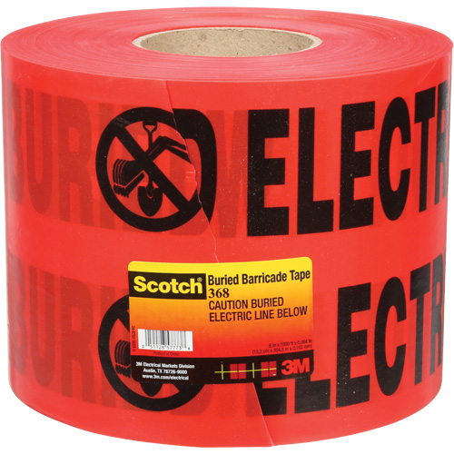 Ruban pour barri&egrave;res pour services publics souterrains Scotch, Anglais, 6" la x 1000' lo, 4 mils, Noir/rouge Les Distributions ICE