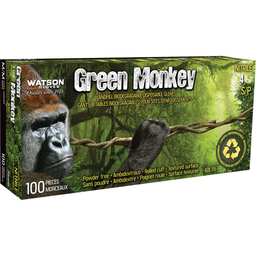 5559PF Green Monkey Gloves, Small, Nitrile, 4-mil, Powder-Free, Green Les Distributions ICE