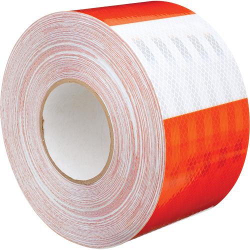 Feuille de rev&ecirc;tement de barricade prismatique de qualit&eacute; &agrave; haute intensit&eacute;, 4" la x 150' lo, 19 mils, Orange et blanc Les Distributions ICE