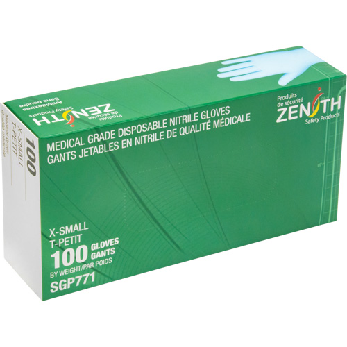 Gants jetables de calibre m&eacute;dical r&eacute;sistants &agrave; la perforation, T-petit, Nitrile, 4,5 mils, Sans poudre, Bleu, Classe 2 Les Distributions ICE