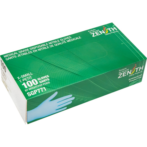 Gants jetables de calibre m&eacute;dical r&eacute;sistants &agrave; la perforation, T-petit, Nitrile, 4,5 mils, Sans poudre, Bleu, Classe 2 Les Distributions ICE