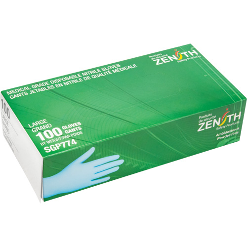 Gants jetables de calibre m&eacute;dical r&eacute;sistants &agrave; la perforation, Grand, Nitrile, 4,5 mils, Sans poudre, Bleu, Classe 2 Les Distributions ICE