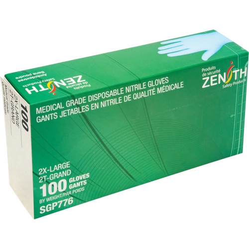 Puncture-Resistant Medical-Grade Disposable Gloves, 2X-Large, Nitrile, 4.5-mil, Powder-Free, Blue, Class 2 Les Distributions ICE